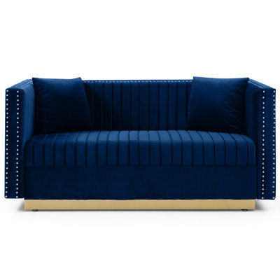 Velvet In Blue - Living Room Furniture Modern Upholstered With Vertical Channel Tufting And 2 Seater For