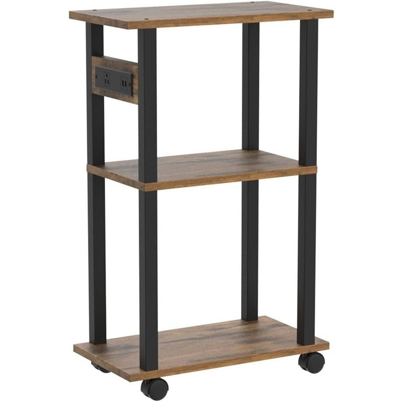 Ensemble de 2 tables d'appoint étroites avec station de charge, tables de bout minces avec ports USB, prise de courant CA et roulettes, tables de chevet peu encombrantes pour petits espaces, brun