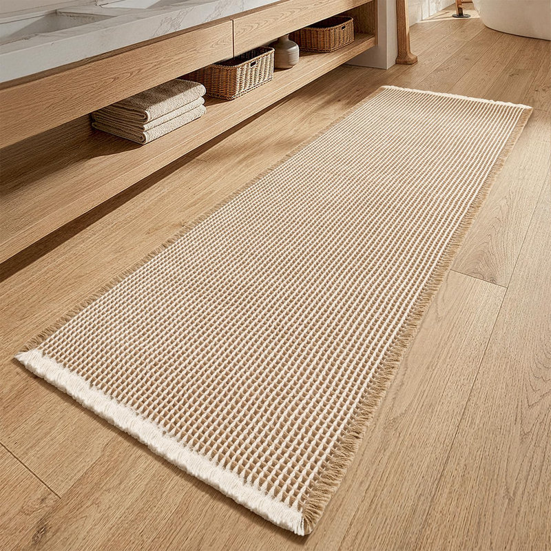 Bathroom Runner Rugs Boho Large Bath Mat 2'x5'(24"x60") Brown & White