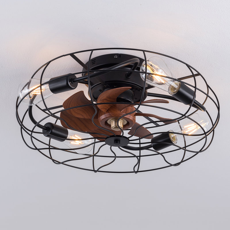 Hadiah 19.7 inch 7 - Blade Flush Mount Ceiling Fan with Remote Control and Light Kit Included, Black