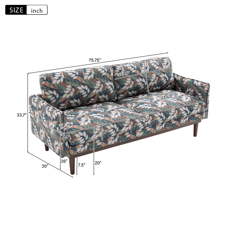  Canapé moderne en chenille avec accoudoirs cousus, canapé 2 places, vert, Polyester - Green Floral