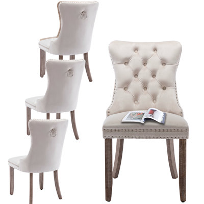 High-end Tufted Velvet Upholstered Nailhead Dining Chair (Set of 4)