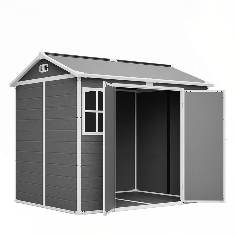 Remise utilitaire en plastique durable 8 x 6 pi avec plancher, verrouillable et résistante aux intempéries pour les outils de jardinage et les poubelles