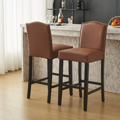 Ensemble de 2 tabourets de bar, tabourets de bar rembourrés pour îlot de cuisine, pieds en similicuir brun, siège en simili cuir d'une capacité de poids de 300 lb