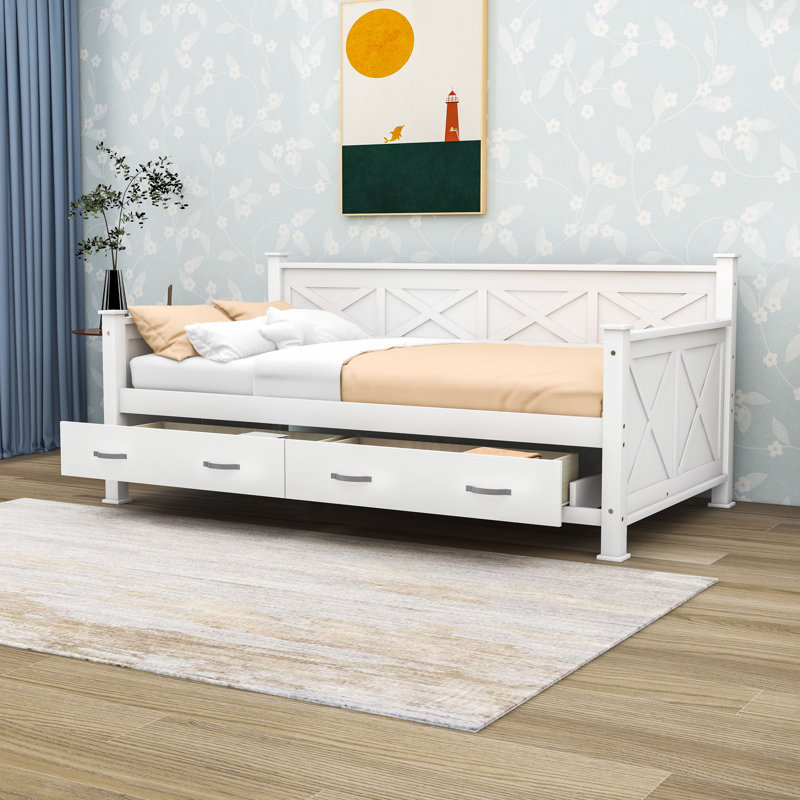 Lit de jour simple avec 2 tiroirs, Blanc crème