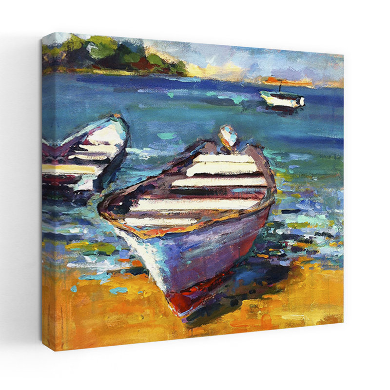 Bateau, art côtier abstrait, H 32 po x l 32 po