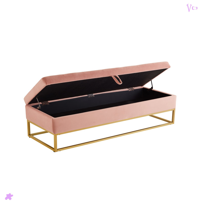 Bed Bench Metal Base With Storage For Bedroom, Pink