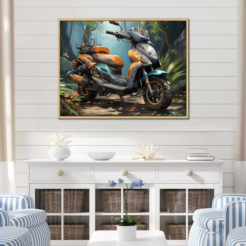 Scooter dans Wild Adventure Seeker I - impression, Cadre naturel flottant, H 34 po x l 44 po x P 1,5 po