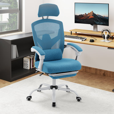Mesh Office Chair with Wheels, Swivel Computer Desk Chair with Headrest, Armrest, Lumbar Support and Footrest, Height Adjustable