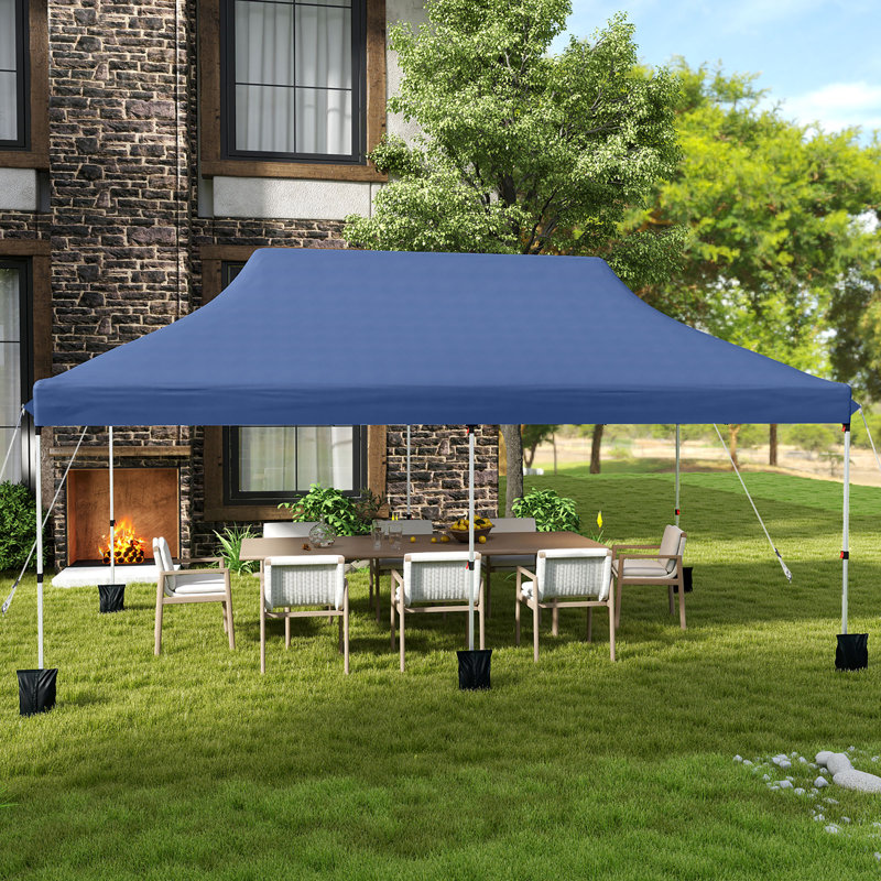 Gymax 10 x 20FT Pop-up Canopy Tent Folding Instant Sun Shelter w/ 3 Adjustable Heights, Blue