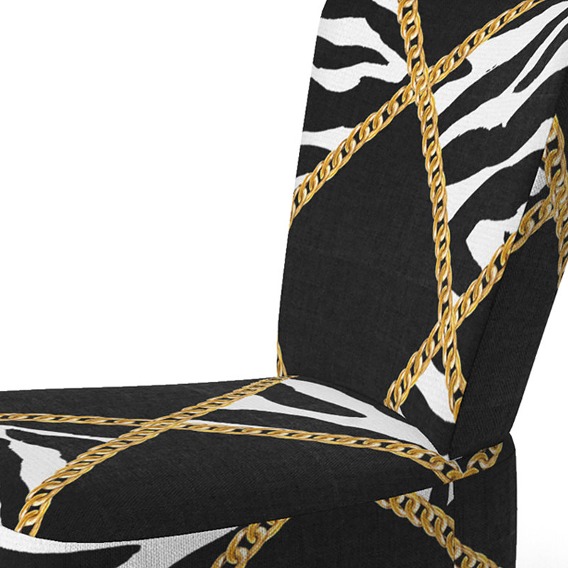Gold Chain Zebra Geometric - Upholstered Patterned Accent Side Chair