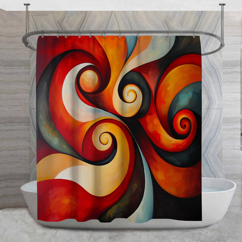 Rideau de douche tourbillonnant - décor de salle de bain abstrait Art déco, H 93 po x l 70 po