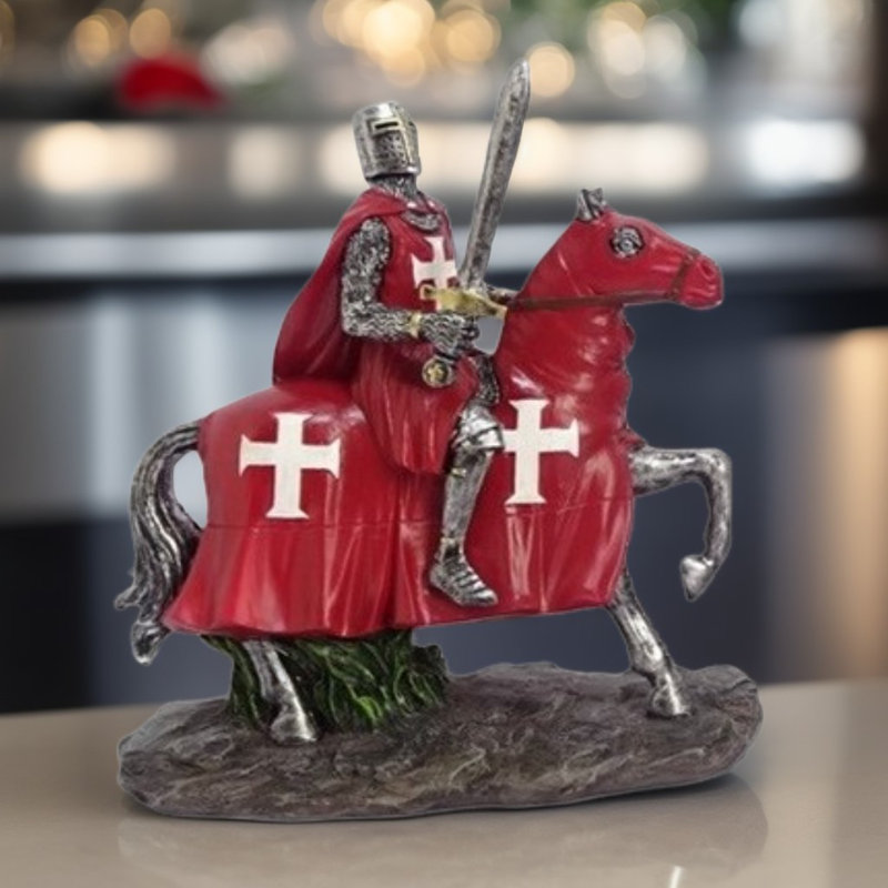 6"H Red Crusader Cavalry Figurine