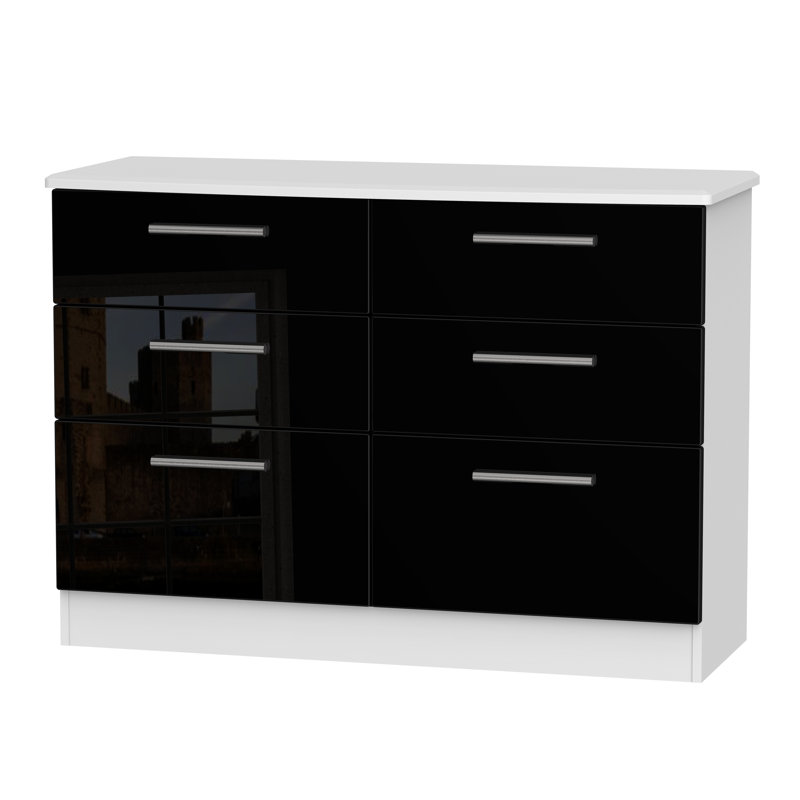 Fully Assembled Yvette 6 Drawer Chest, White/Black