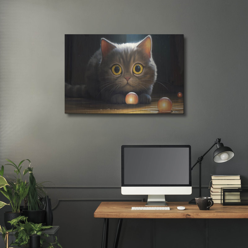 Art mural en métal Winston Porter «Grey Cat» par Momart, H 24 po x l 36 po