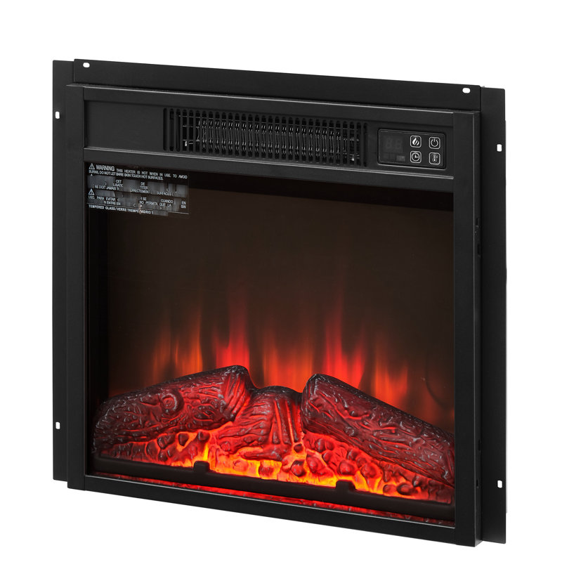 Foyer électrique 120 V 18 po, effet de flamme réaliste, verre trempé noir, télécommande et bouton tactile 1400 W encastrable 18 po, 3 modes, contrôle, option de chauffage écoénergétique