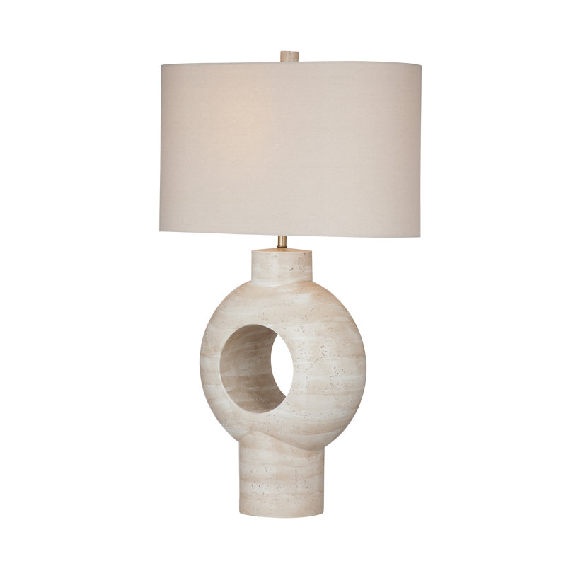 Kent Stone Base Table Lamp with Beige Linen Rectangular Shade, Modern