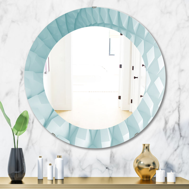 Light Blue Waves 3 - Printed Modern Mirror - Oval or Round Wall Mirror, 31.5" H x 31.5" W