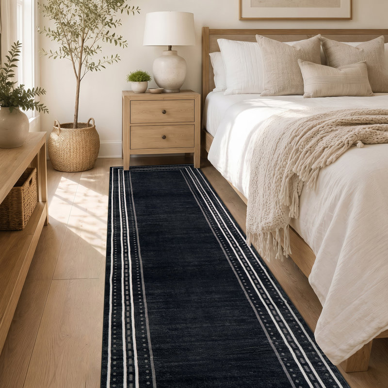 Tapis noir antidérapant à revers pointillé lavable à la machine, 2 pi x 12 pi