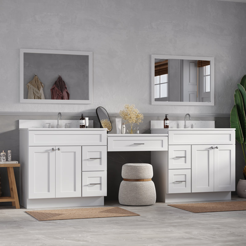 103'' Double Bathroom Vanity with Quartz Top, White
