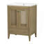 Meuble-lavabo 24 po avec lavabo en céramique, armoire de rangement en rotin avec deux portes et tiroir, structure solide, naturel