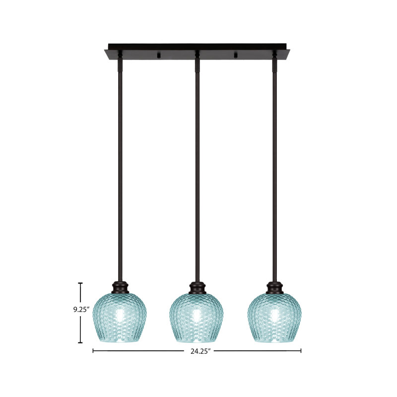 Edge 3 Light Linear Pendalier With 6" Glass, Espresso, Turquoise Textured