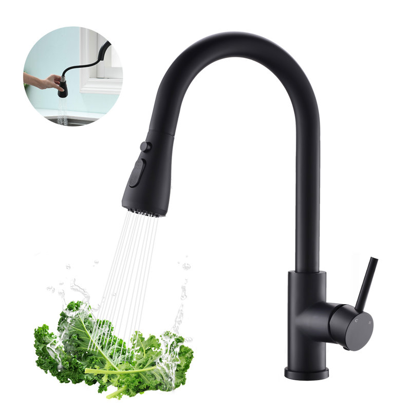 Robinet de cuisine avec douchette rétractable - 3 modes (jet / jet / pause), revêtement antirouille à 7 couches