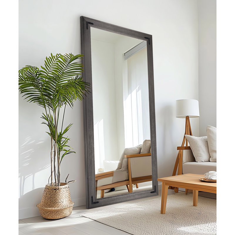 Rayne Heritage Hardwood Poplar Mirror With Decorative Corner Brackets, 78 x 33, Carbon Gray