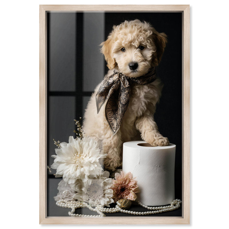Art de salle de bain Goldendoodle, H 55 po x l 37 po, Cadre blond