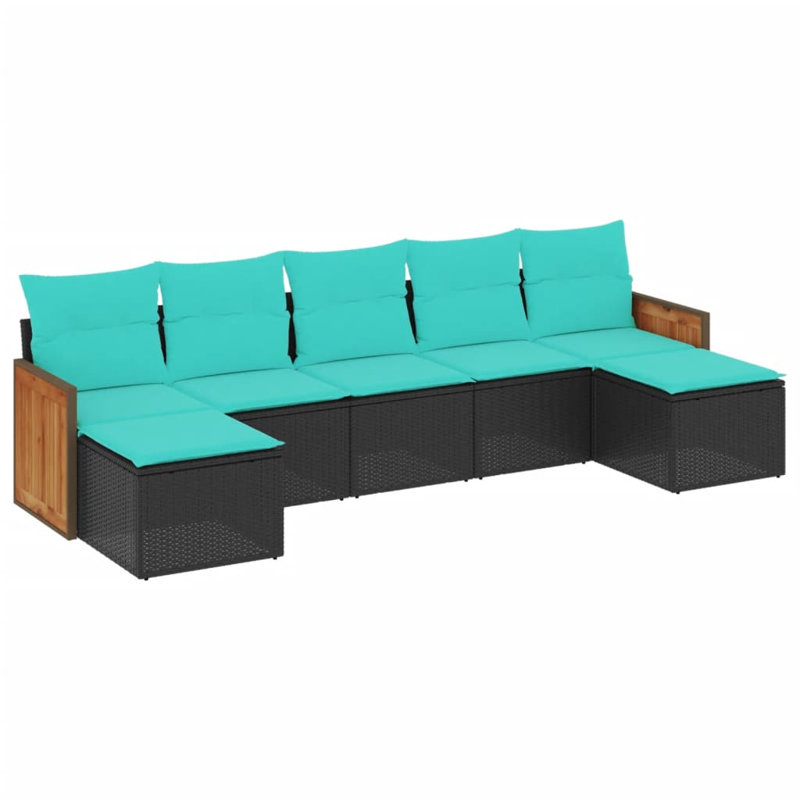 Ensemble de canapé de patio 7 pièces avec coussins en rotin de polyester noir