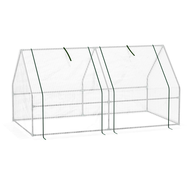 Mini serre extérieure portative 6 pi x 3 pi avec couvercle en PE blanc et grande fermeture à glissière pour portes de ventilation