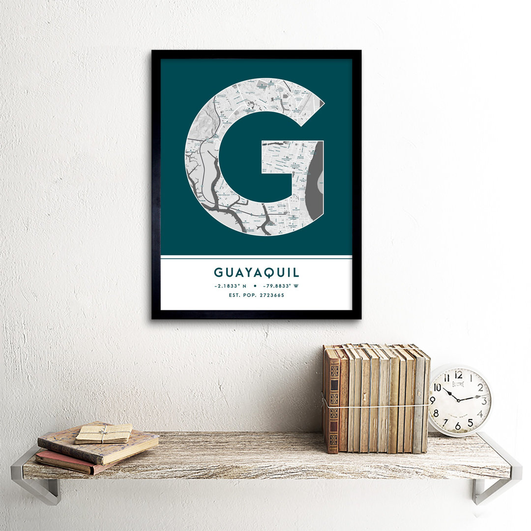 Guayaquil City Map Guayaquil Ecuador City Map Teal - Single Picture Frame Typography