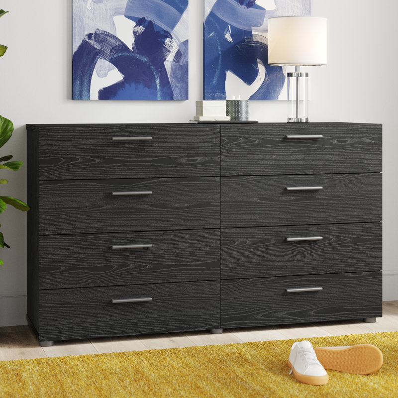 Commode double à huit tiroirs de l 55,12 po Gianna, Noir, noir, noir, noir