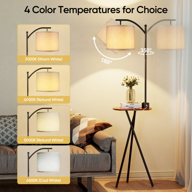 65‘’Floor Lamp with Table, End Table with Remote and Charging Station, 4 Color Temperatures