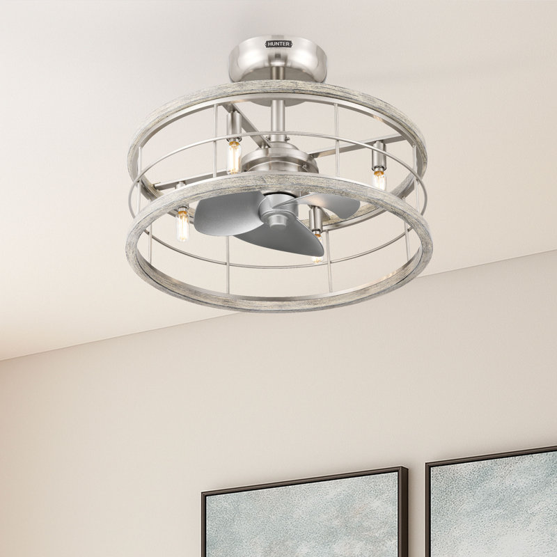 Hunter 22 inch Bridgette Fandelier Ceiling Fan with Light Kit and Handheld Remote, Matte Nickel, Brushed Nickel