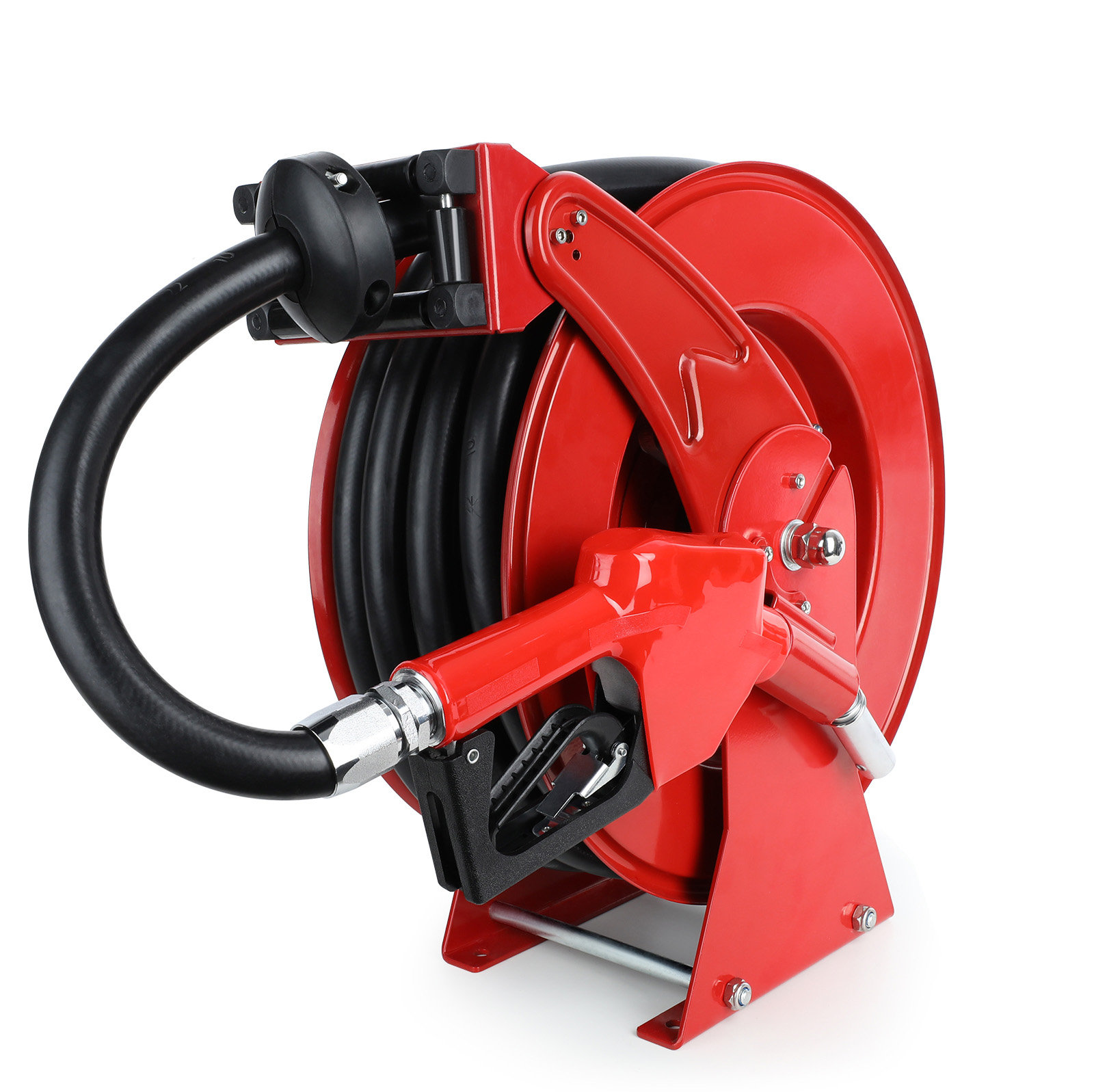 Fuel Hose Reel Retractable with Fueling Nozzle 3/4 x 50' Spring Driven Diesel Hose Reel 300 PSI Domccy Finish: Red