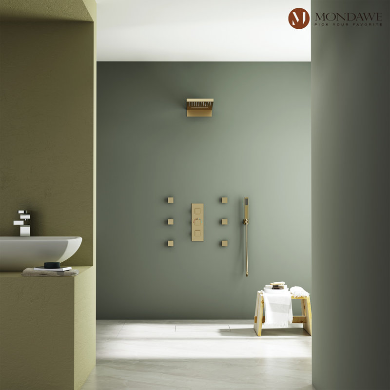 Herathena Complete Shower System with Rough in-Valve, Brushed Gold