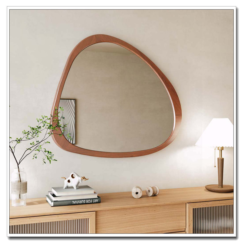 Miroir en bois massif 45 po Miroir mural asymétrique avec cadre en bois et miroir de grande taille