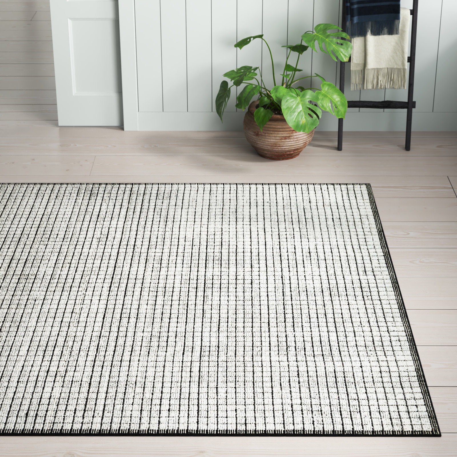 Alba Ivory Black Hand-Loomed Geometric Rug, Rectangle 5'6" x 8'6"