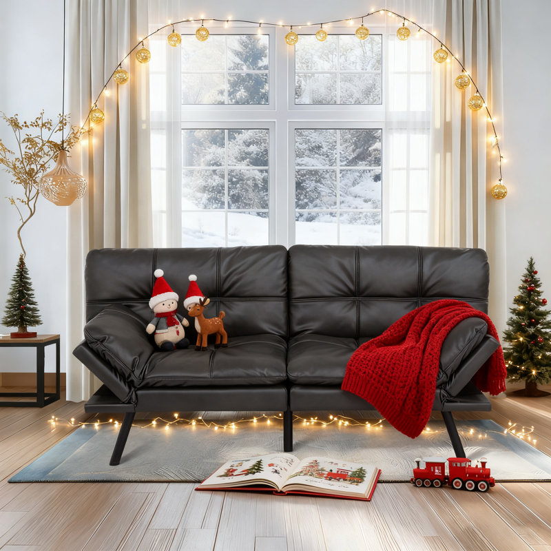 71 Inch 3-In-1 Futon Couch Sofa Bed - Easy Assembly Sleeper For Overnight Guests, Matte Black