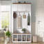 Arbre d'entrée 59 po avec banc et rangement, arbre d'entrée 4 en 1 grain de bois avec armoires, portemanteaux et crochets pour le couloir, l'entrée, le salon et le vestibule