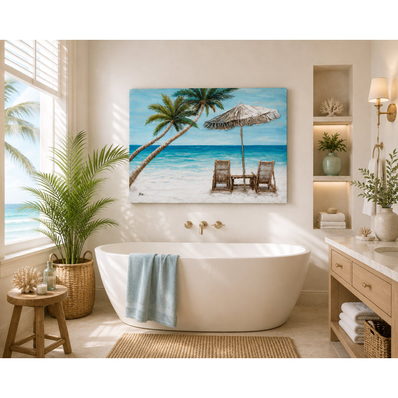 Sur la plage - peinture sur toile tendue, H 30 po x l 40 po