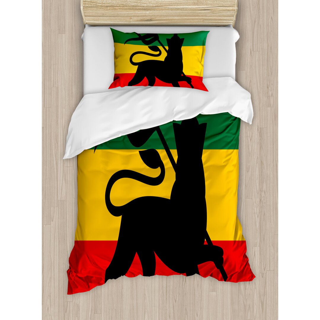 Bettbezug Set, Judah Lion Reggae Flagge, Rasta, Gelb Schwarz