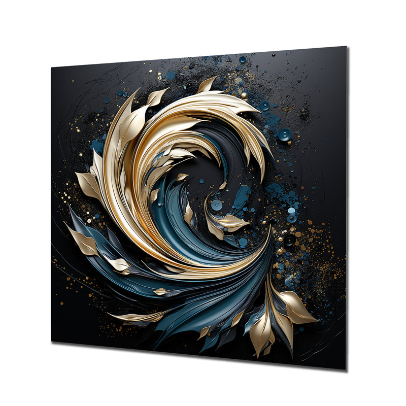«Teal Spiral Leaves - Botanicals», art mural, Métal métal, H 30 po x l 30 po x P 1 po