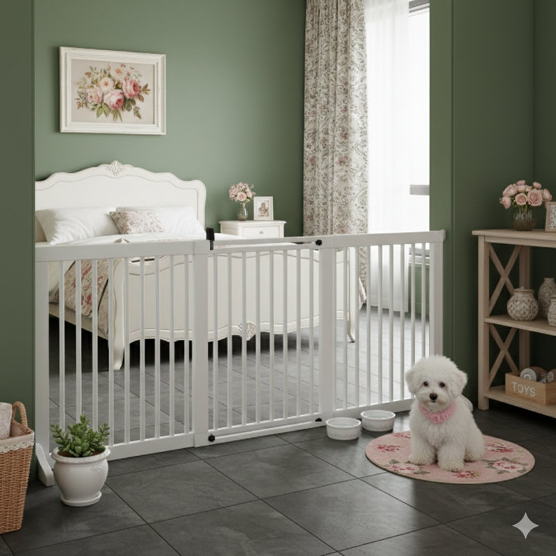 Pet Gate,Freestanding Pet Gate, 28" H x 44.5" W x 14.25", White