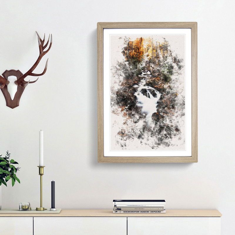 Woodland Stream - Single Picture Frame Print on MDF, 87cm H x 62cm W x 2cm D, Oak Framed