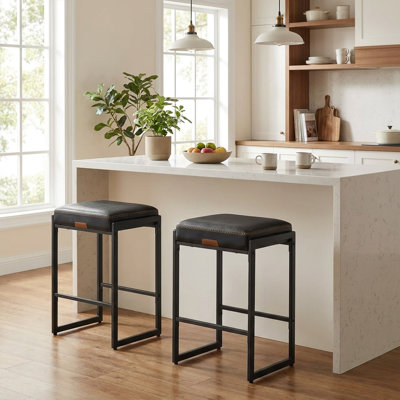 Counter Height Bar Stools, Synthetic Leather with Stitching