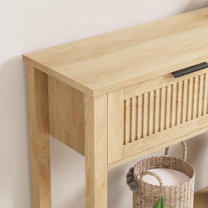 Farmhouse Entryway Table,43 Inch Wood Console Table With 2 Drawers,2 Tier Sofa Table With Storage For Living Room, Foyer Tables For Entryway-Burlywood