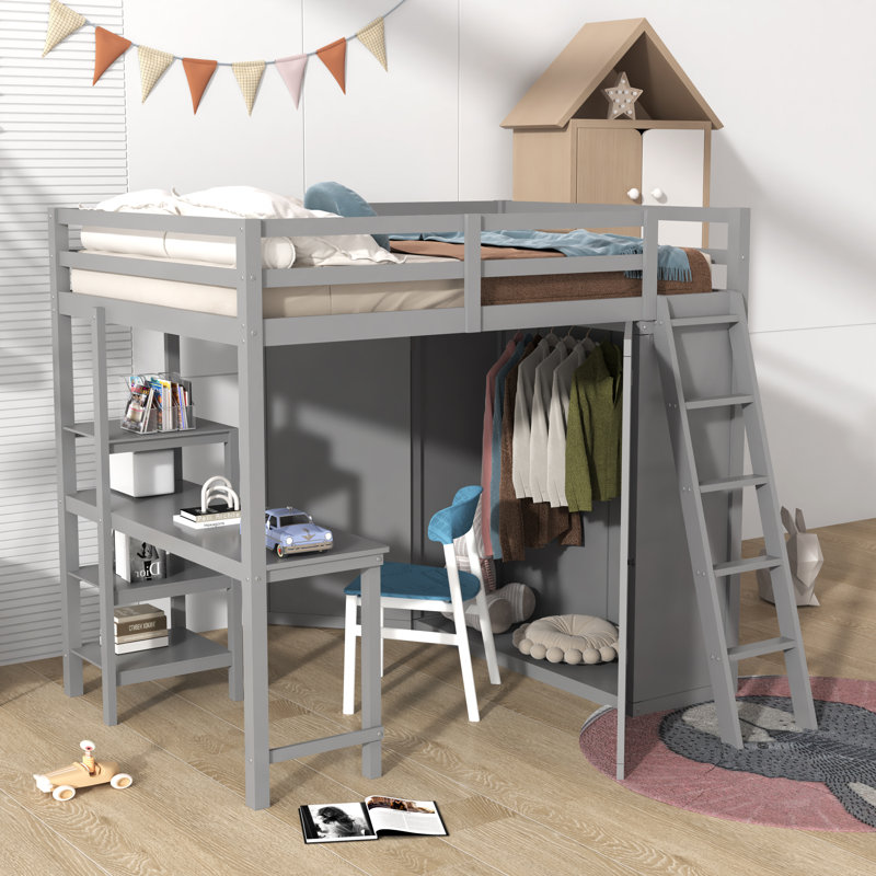 Lit mezzanine double Jamarre Kids, gris