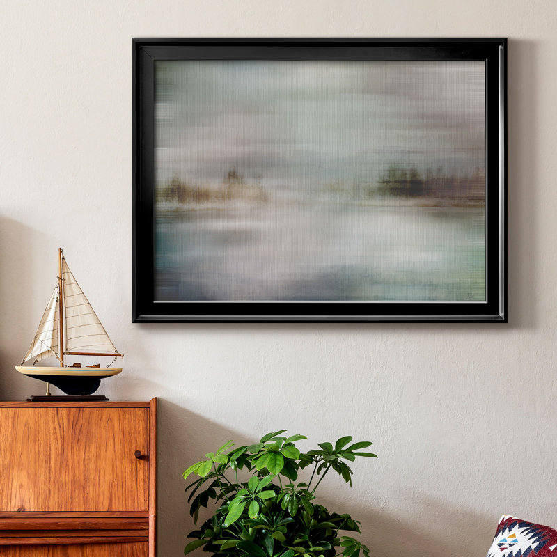 Toile encadrée de qualité supérieure Misty Lake, H 18,5 po x l 24,5 po x P 1 po, Cadre noir